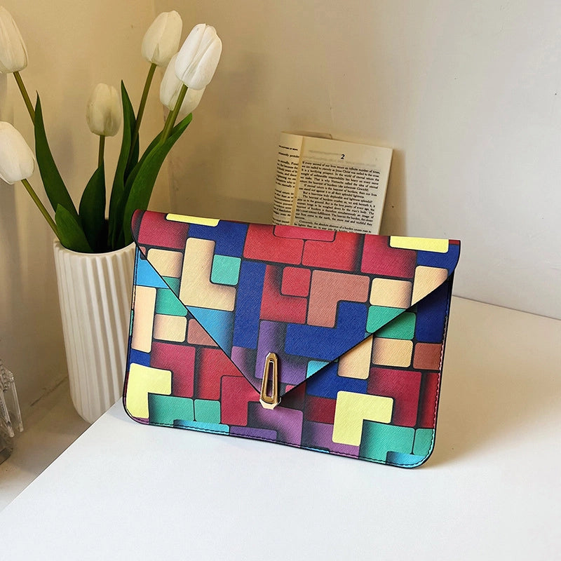 Colour Pu Leather Multicolor Sewing Thread Square Clutches