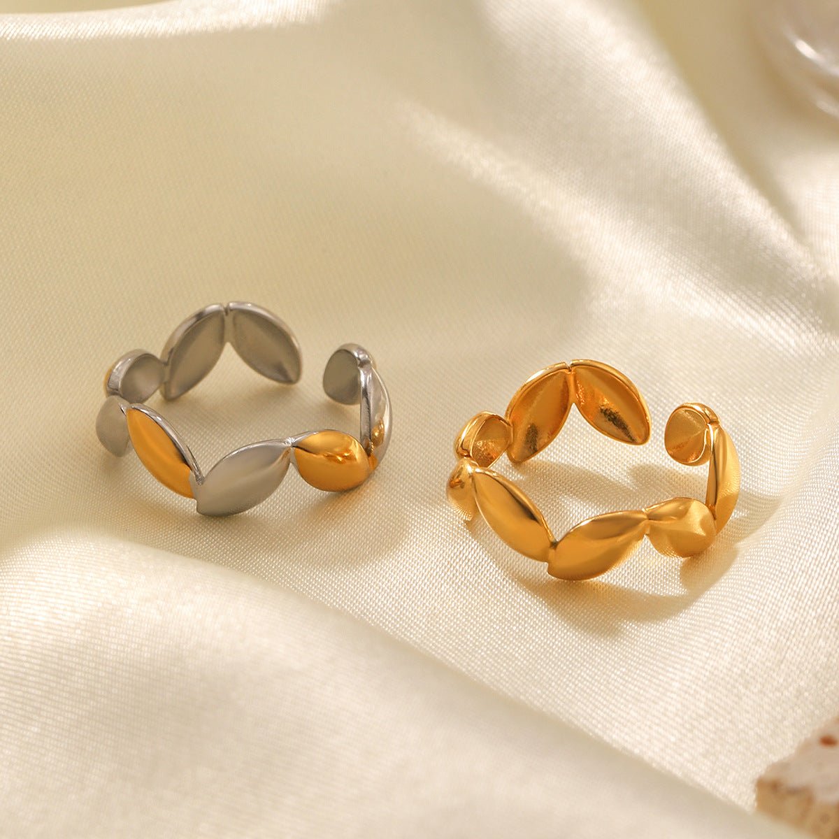 Stainless Steel Gold Beans Irregular Opening Ring Niche Design Ring Female Titanium Steel Hand Jewelry