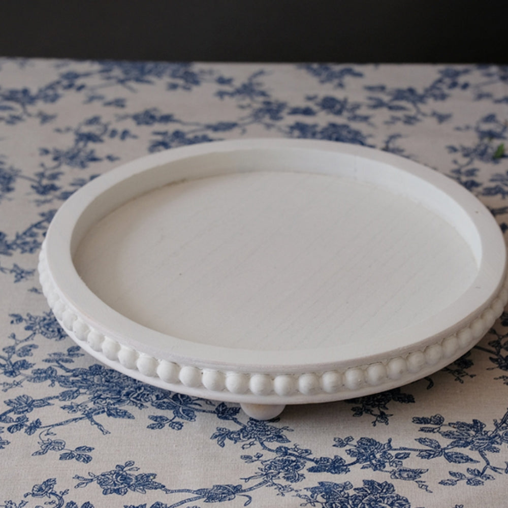 Versatile Round Wooden Beaded Edges Serving Tray