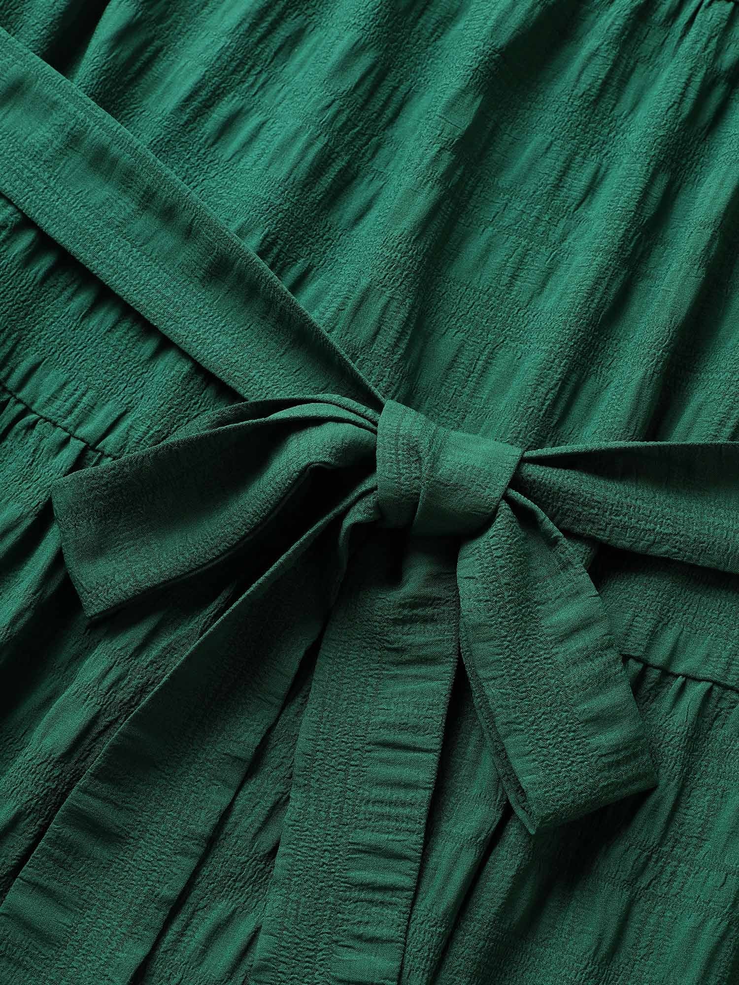 Plain Textured A-line Frill Trim Dress