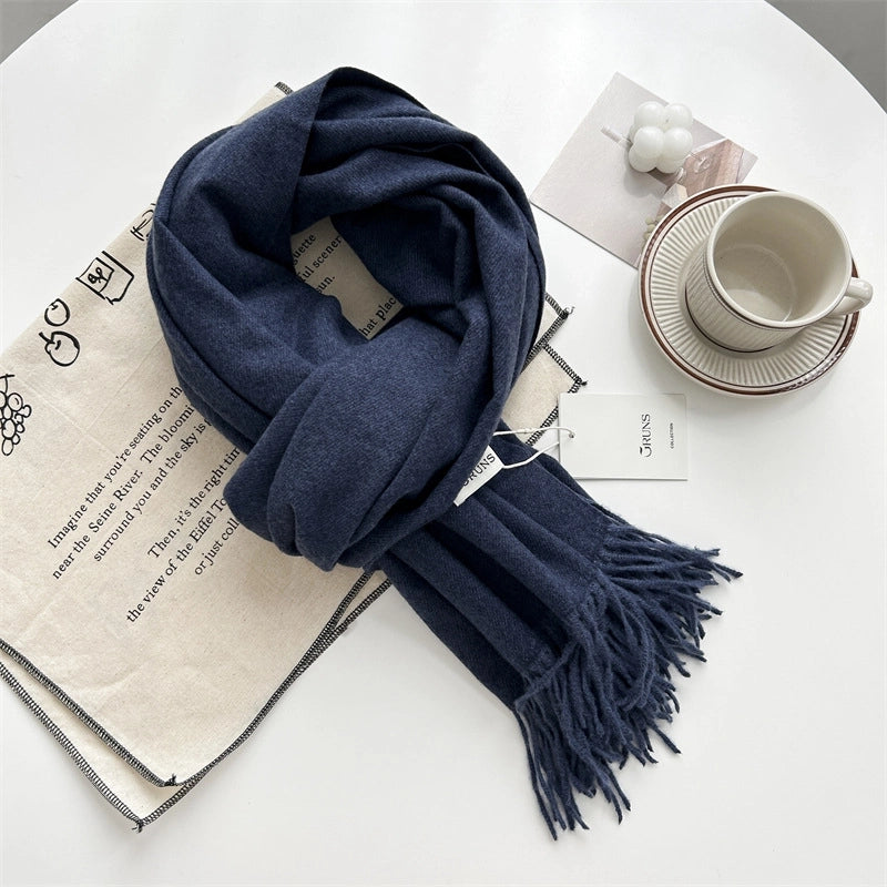 Women's Elegant Minimalist Solid Color Imitation Cashmere Tassel Scarf