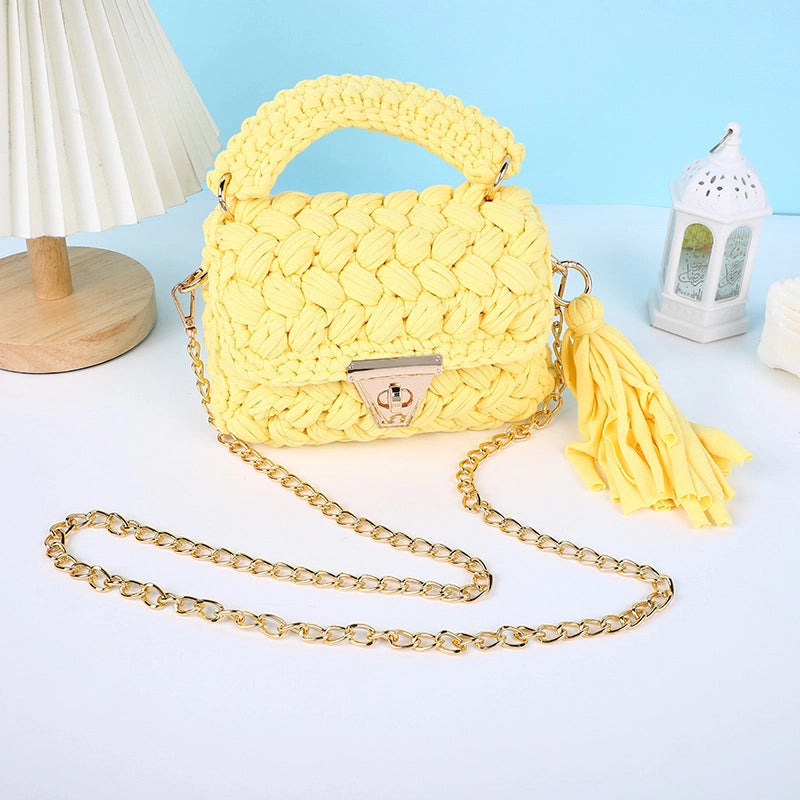 Women's Small Polyester Solid Color Streetwear Tassel Square Lock Clasp Shoulder Bag Handbag Crossbody Bag