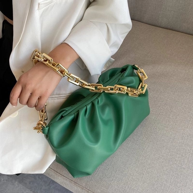 Women's Medium Pu Leather Solid Color Streetwear Cloud Shape Lock Clasp Underarm Bag