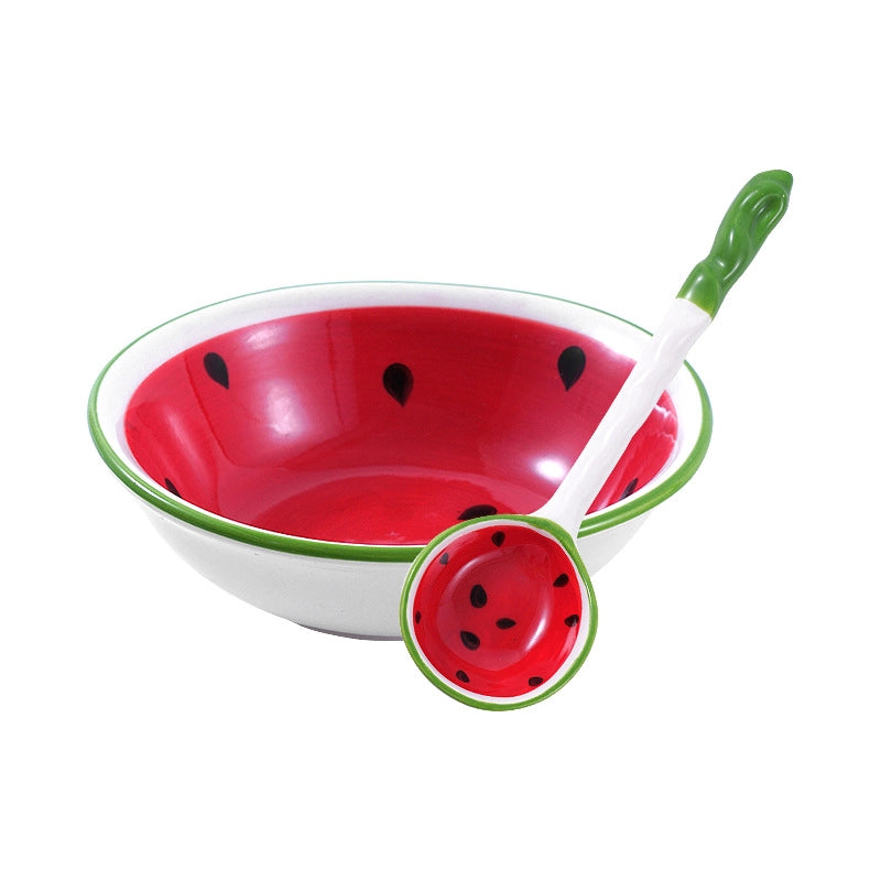 Strawberry Watermelon Cute Ceramic Bowl Long Handle Spoon Tableware Children's Cartoon Rice Bowl Soup Bowl Internet Celebrity Tableware