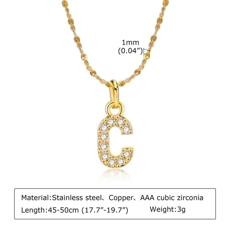 Minimalist Letter 201 Stainless Steel Copper Inlay Artificial Diamond Pendant Necklace