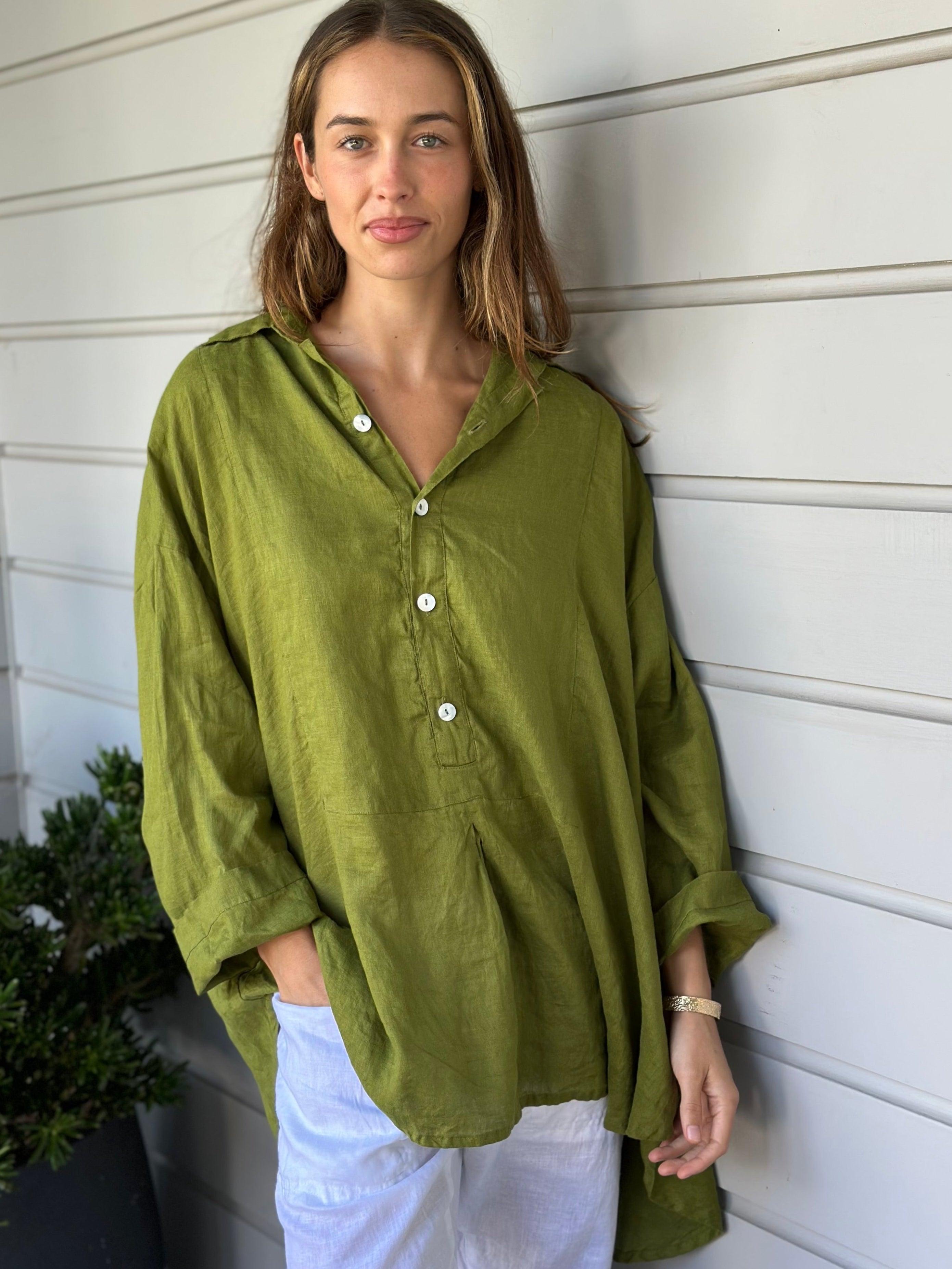 megan shirt - olive linen