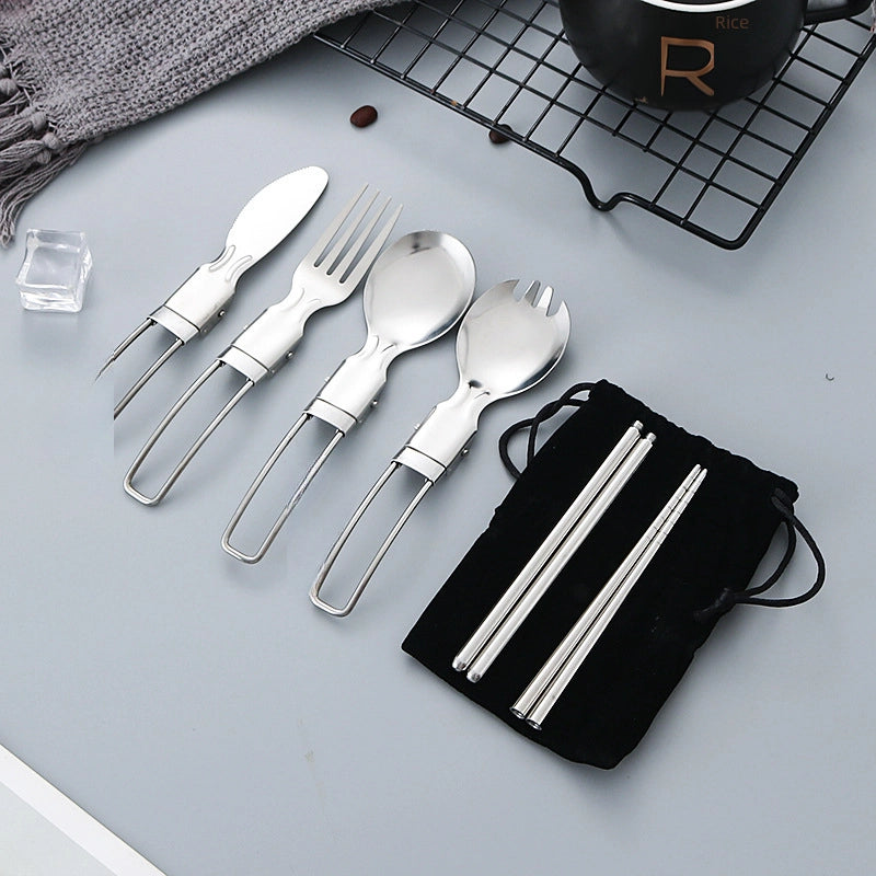 304 Folding Tableware Suit Salad Spoon Fork Chopsticks Folding Spoon Outdoor Picnic Travel Portable Foldable
