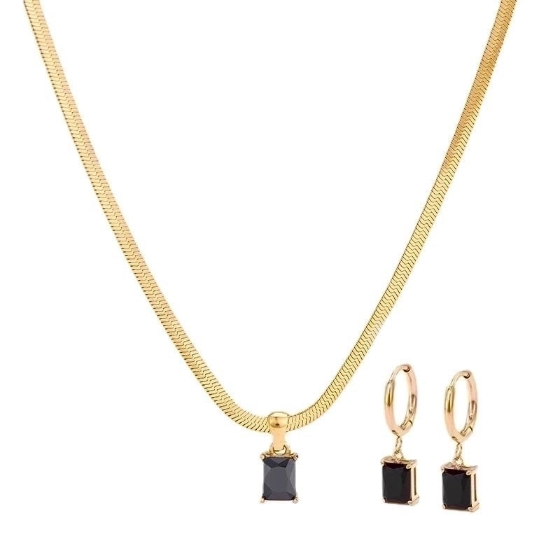 Fashion Square 304 Stainless Steel Zircon 16K Gold Plated White Gold Plated Gold Plated Inlay Stainless Steel Jewelry Sets