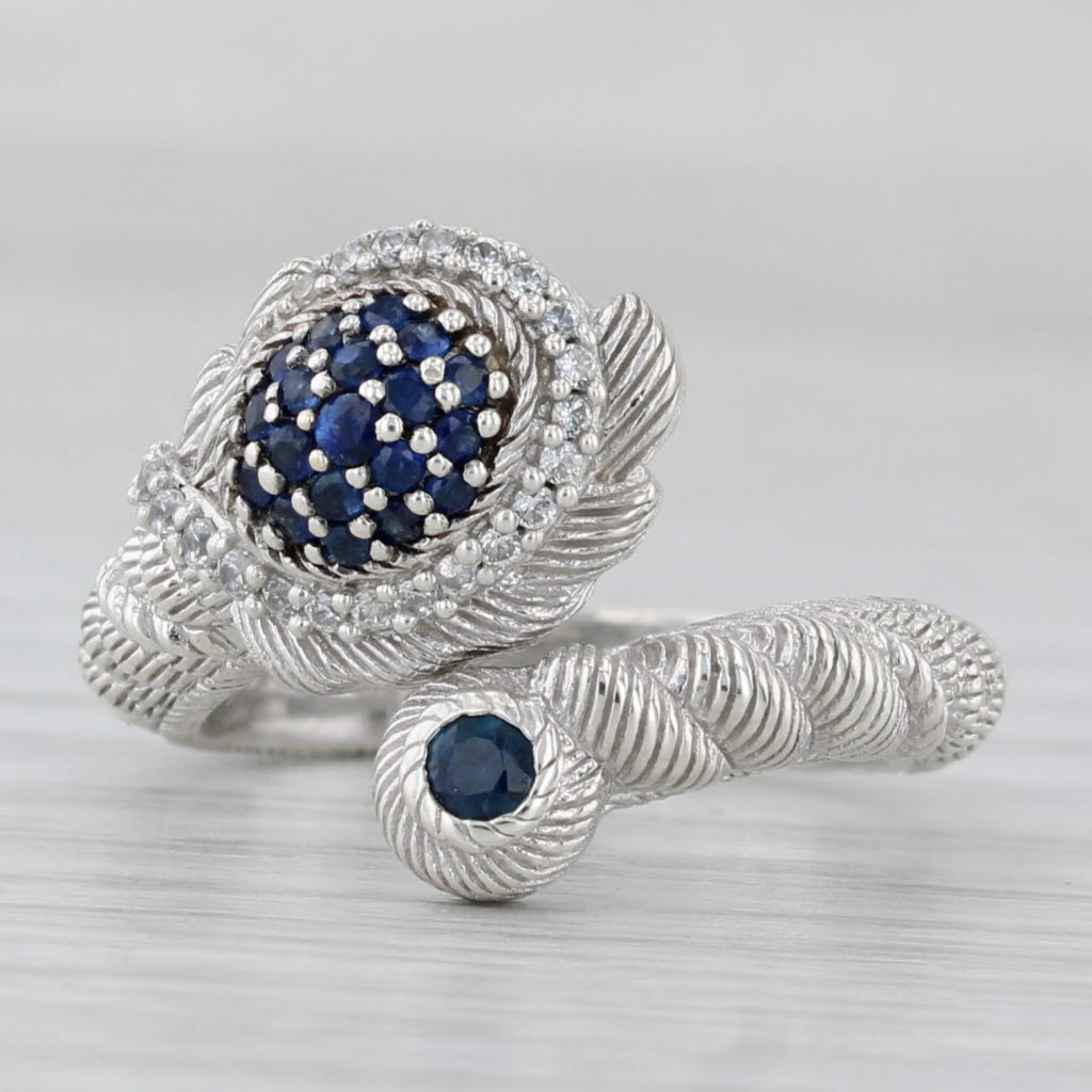Blue Sapphire Cubic Zirconia Cluster Bypass Ring Sterling Silver Judith Ripka