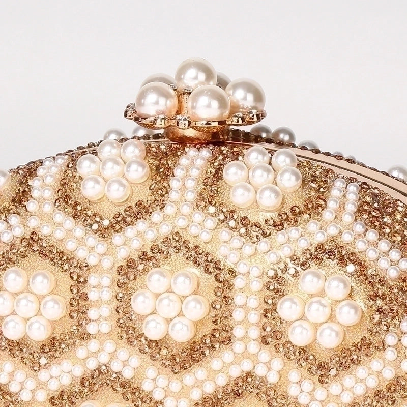 Gold Pu Leather Flower Oval Evening Bags