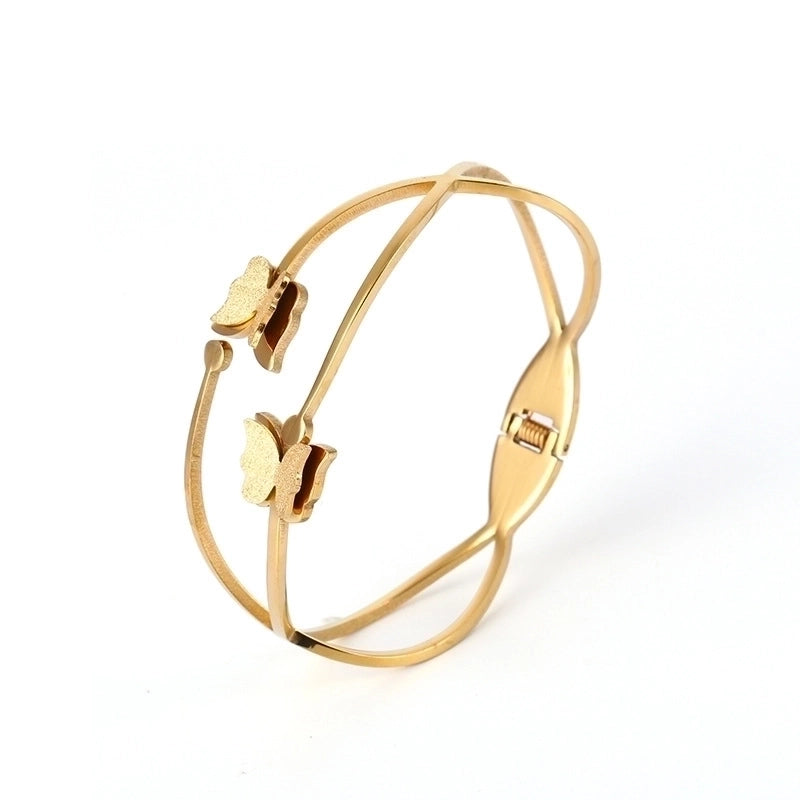 2 Pieces Fashion Geometric Stainless Steel Plating Zircon Bangle