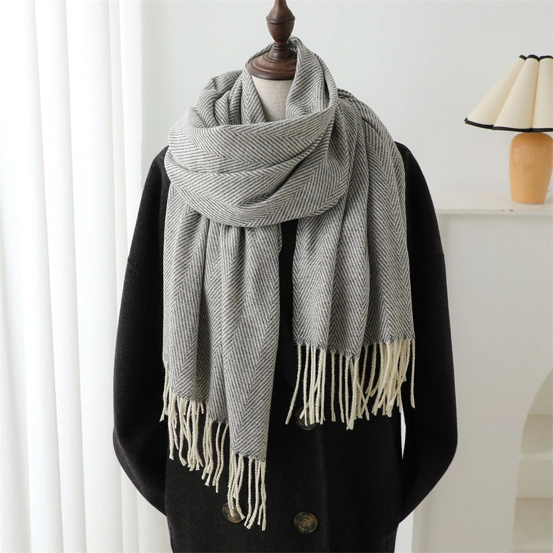 Women's Elegant Basic Lady Stripe Imitation Cashmere Polyester Scarf