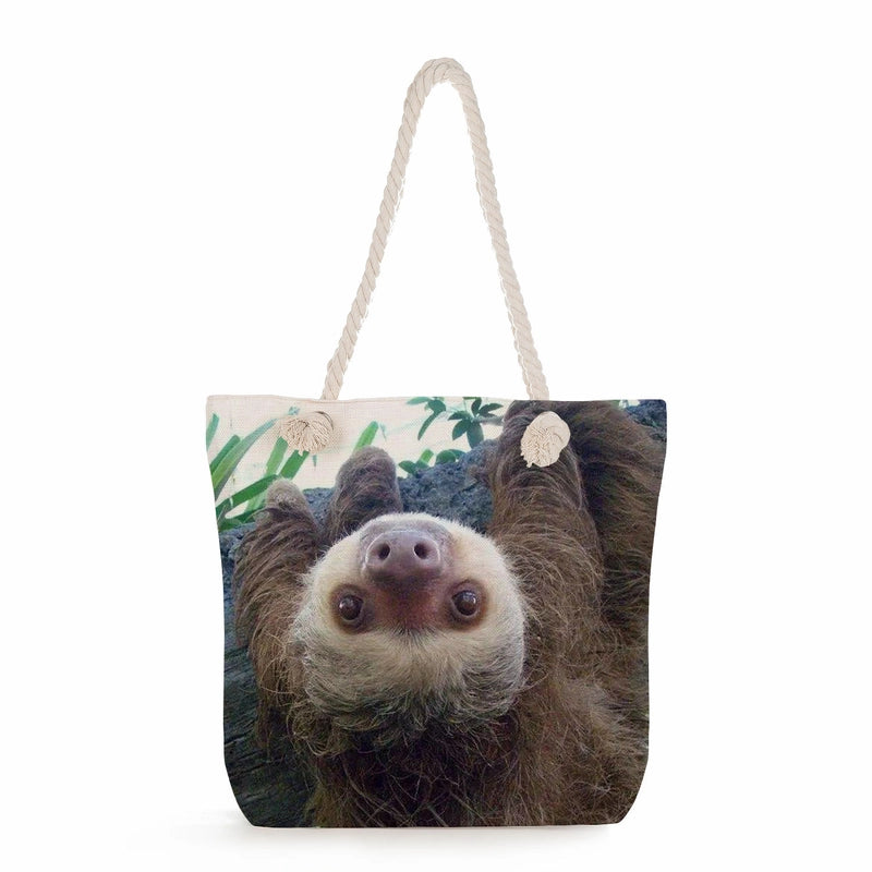 Women's Cotton And Linen Sloth Cute Square Zipper Tote Bag