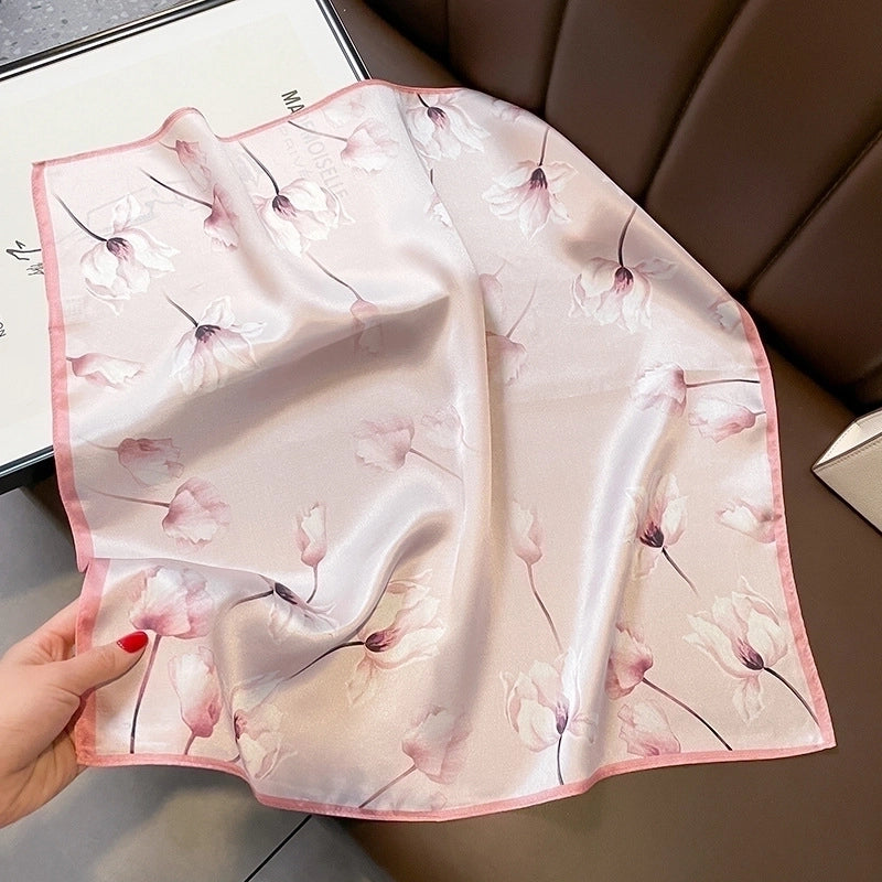 Women's Elegant Minimalist Flower Satin Printing Silk Scarf