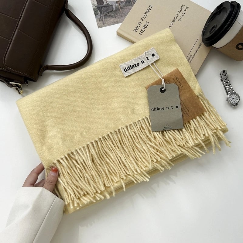 Women's Elegant Retro Solid Color Imitation Cashmere Tassel Scarf