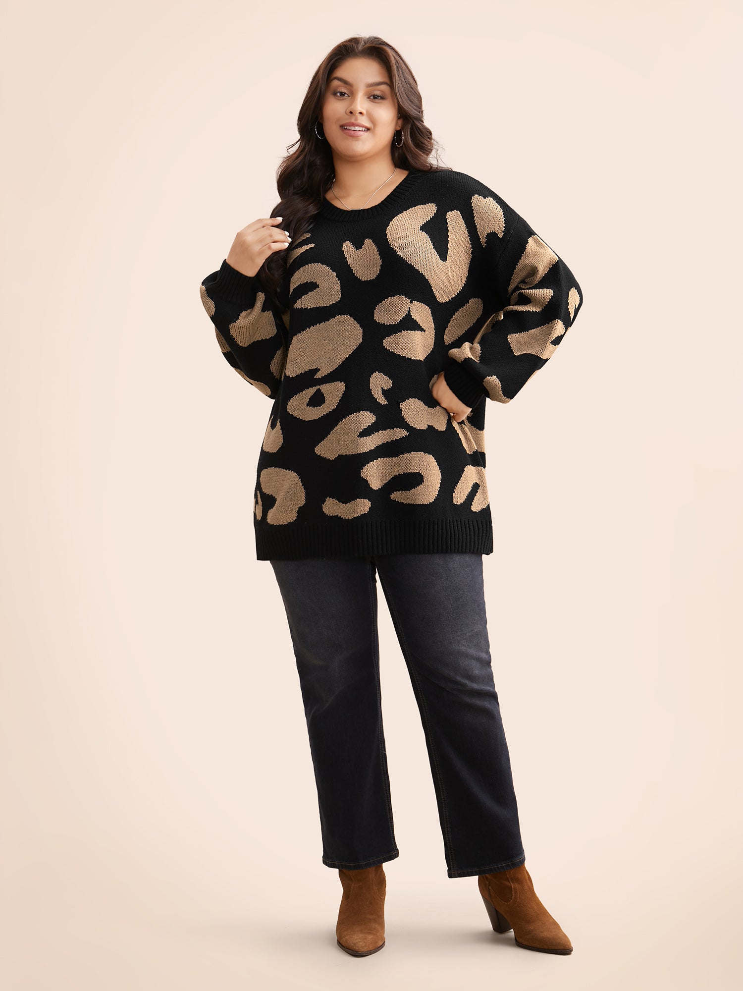 Leopard Print Drop Shoulder Sleeve Pullover