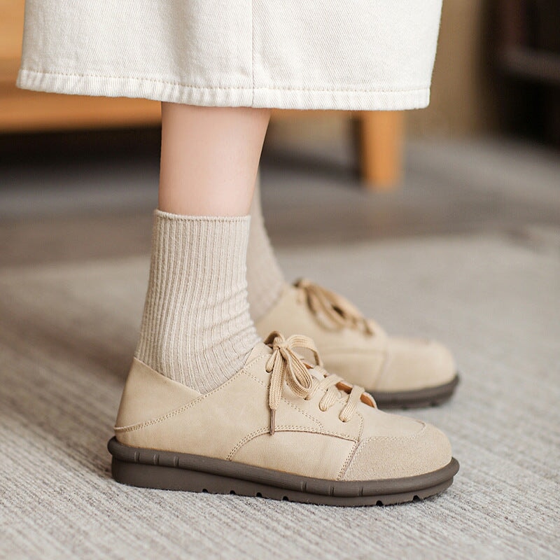Handmade Soft Leather Oxfords & Tie Flats For Women Barefoot Shoes  in Brown/Beige
