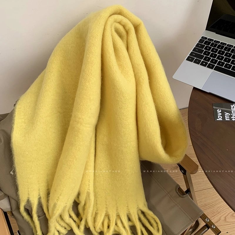 Solid Color Mohair Scarf For Women Autumn And Winter New Thick Braid Winter Student Shawl Scarf