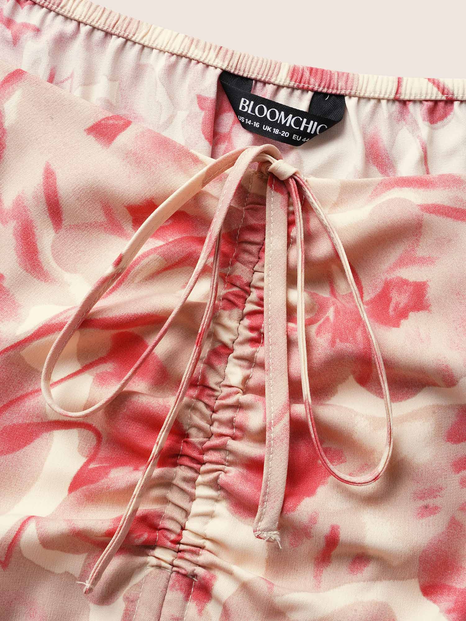 Floral Drawstring Tie Knot Puff Sleeve Midi Dress