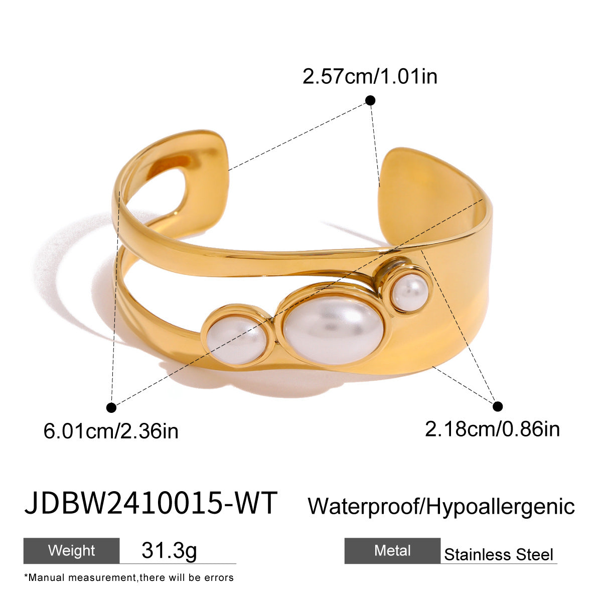 Stainless Steel Hollow Pearl Bracelet High Version Natural Stone Open Bracelet Titanium Steel Bracelet