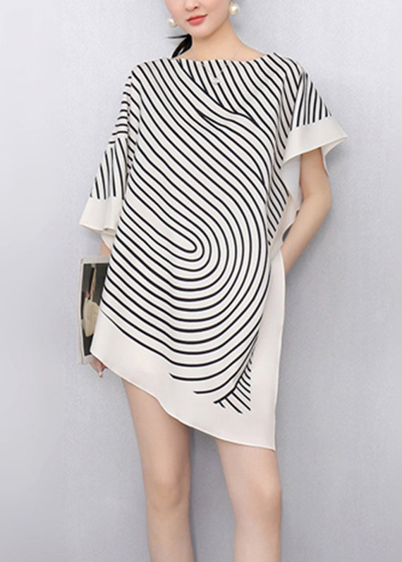 Fashion White Striped Asymmetrical T Shirts Summer