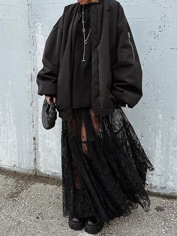 A-Line High Waisted Gauze Pleated See-Through Split-Joint Skirts