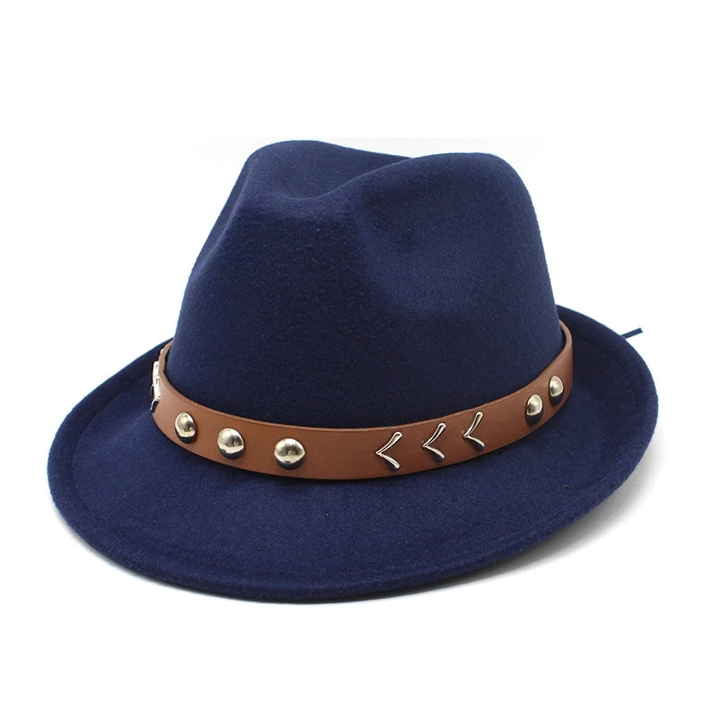 New Autumn And Winter Woolen Small Top Hat Women's Trendy Hat Golden Buckle Jazz Hat Woolen Felt Hat