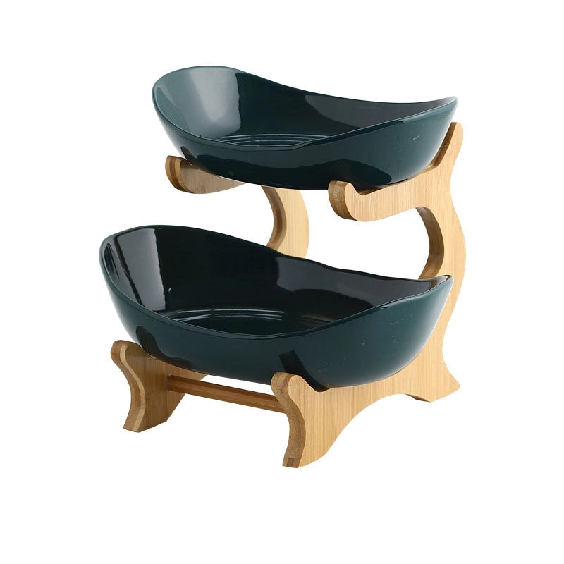 Creative Double-layer Multi-layer Fruit Plate European-style Ceramic Dried Fruit Plate Bamboo Rack Household Sushi Plate Direct Fruit Basket
