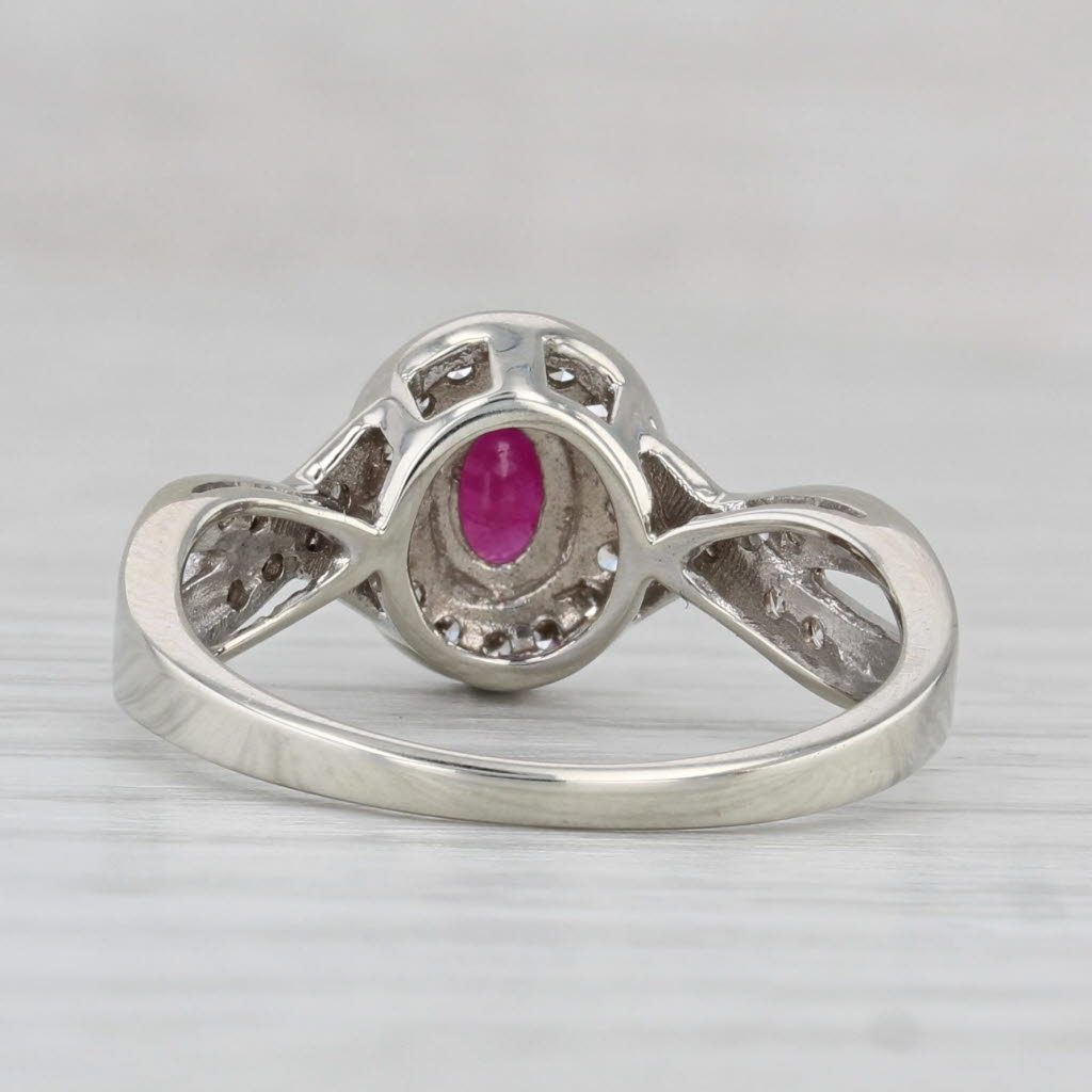 0.75ctw Oval Ruby Diamond Halo Ring 10k White Gold Size 7