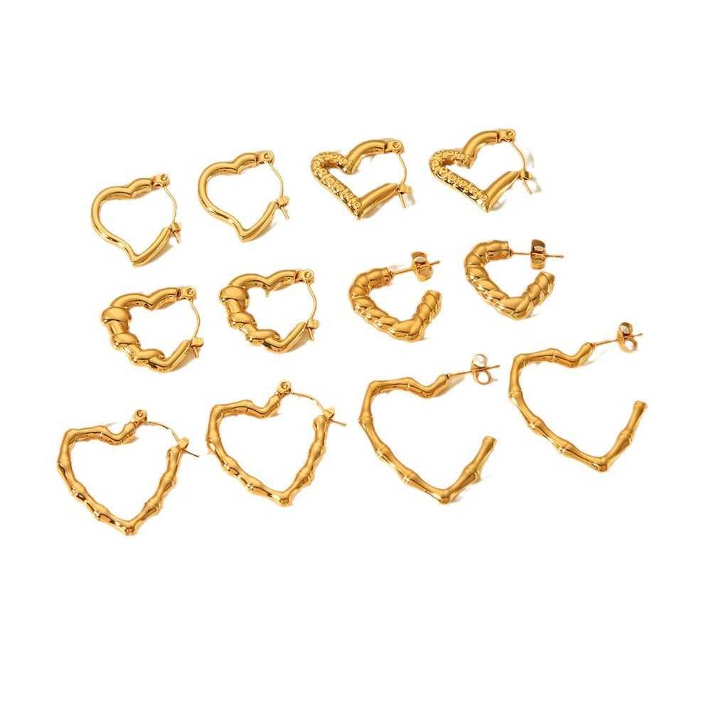 Peach Heart Geometric Stainless Steel Electroplating Earrings