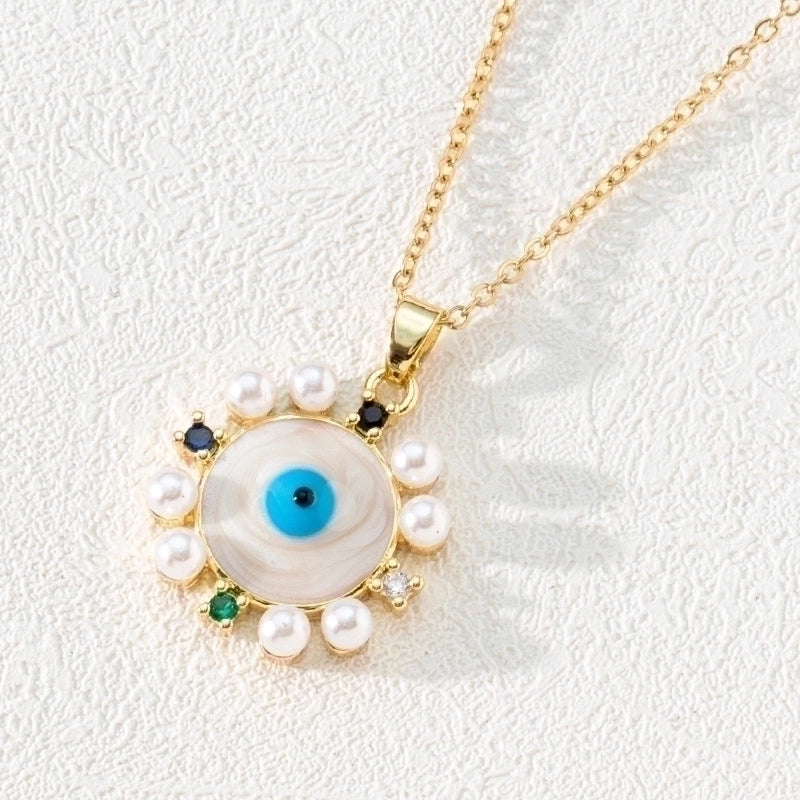 Fashion Devil's Eye Copper Gold Plated Zircon Pendant Necklace In Bulk