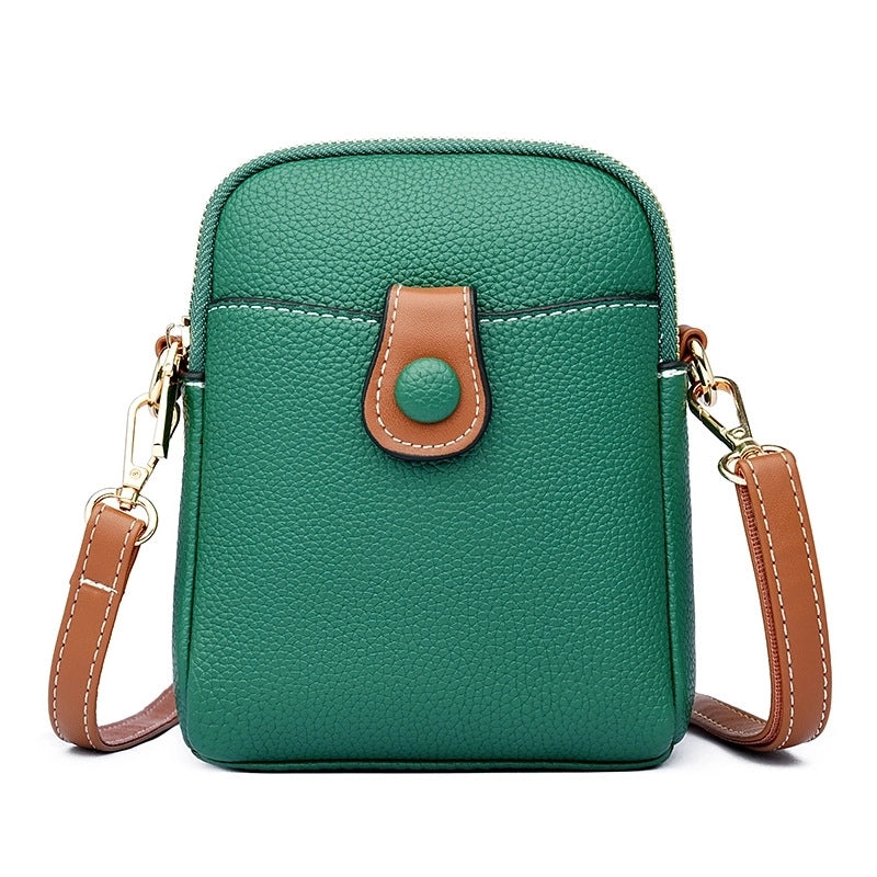Women's Leather Solid Color Basic Square Magnetic Buckle Shoulder Bag Phone Wallets Crossbody Bag