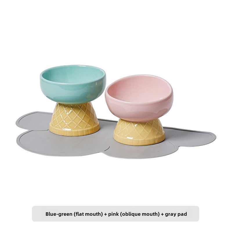 Cat Bowl Ceramic Protective Cervical Spine Drinking Bowl Pet Supplies Cute Oblique Mouth Anti-knock Dog Rice Bowl Cat Food Bowl