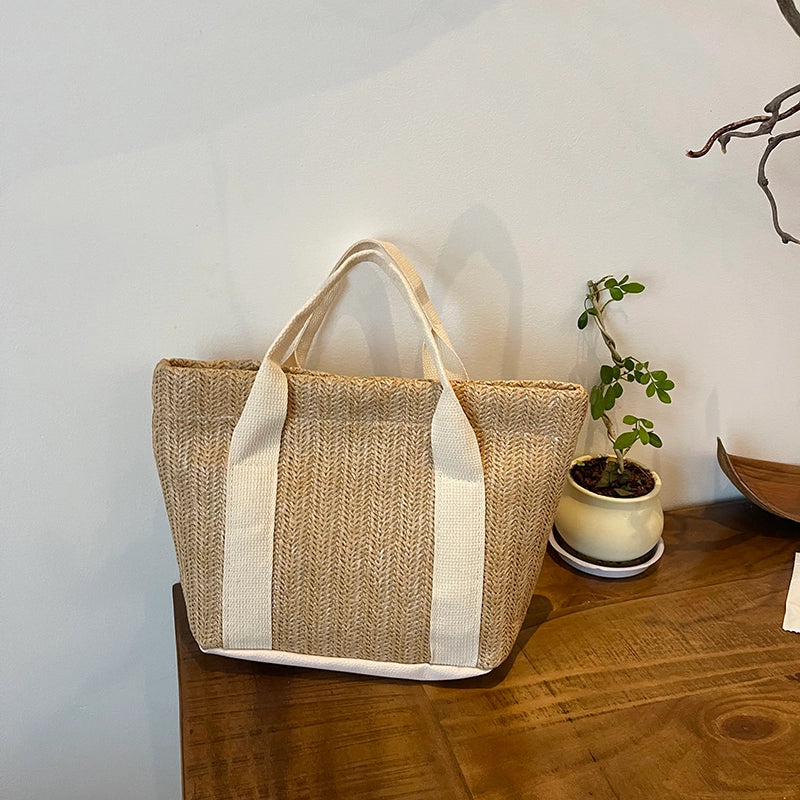 Portable Straw-Weaved Bag Trendy Beach Holiday Pastoral Style Woven Bag