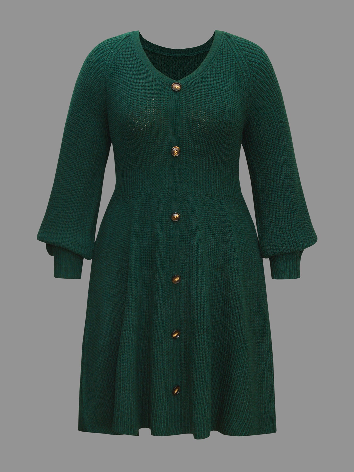 Raglan Sleeve Textured Button Detailing Dress