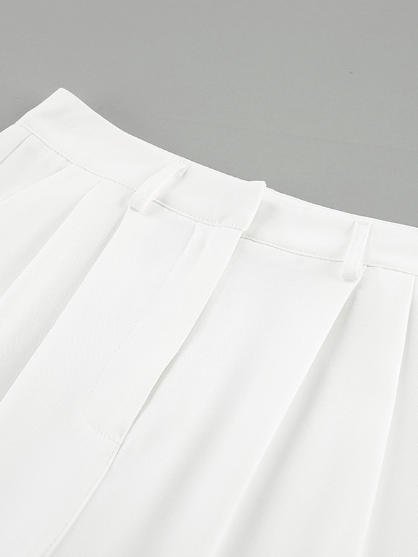 High Waisted Loose No Belt Pleated Pockets Solid Color Suit Pants Trousers