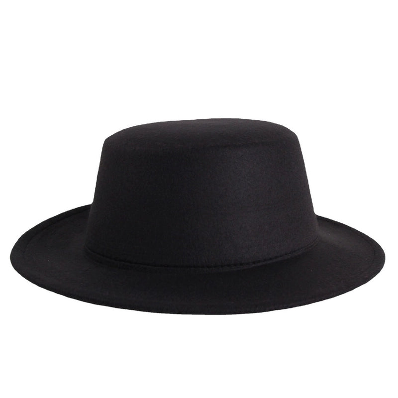 Flat Top Hat Couple Men And Women Gentleman Hat Women's Autumn And Winter Large Flat Brim Woolen Jazz Hat