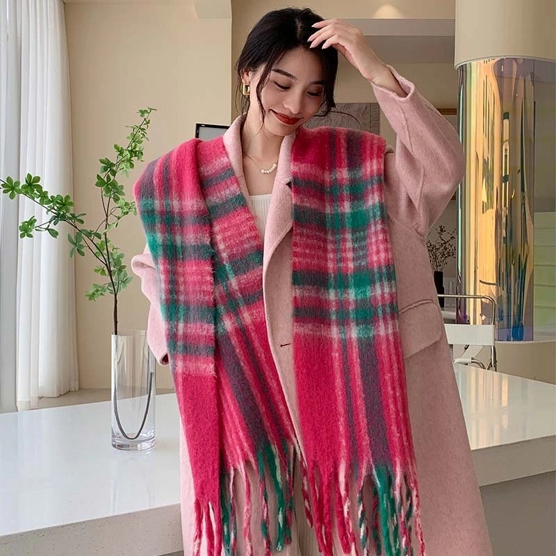 Popular Spring And Winter AC Scarf Warm Thickened Color Plaid Scarf Scarf Shawl Fashionable Western Style Outer Wear