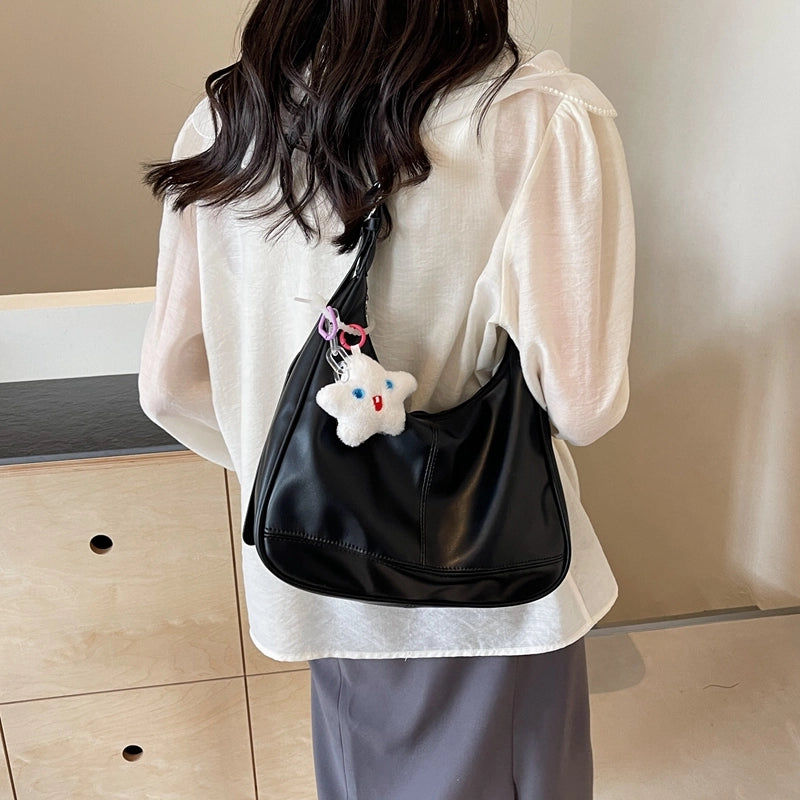 Women's Medium Pu Leather Solid Color Basic Classic Style Sewing Thread Zipper Underarm Bag