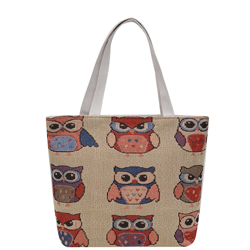 Women's Canvas Owl Classic Style Sewing Thread Square Open Tote Bag