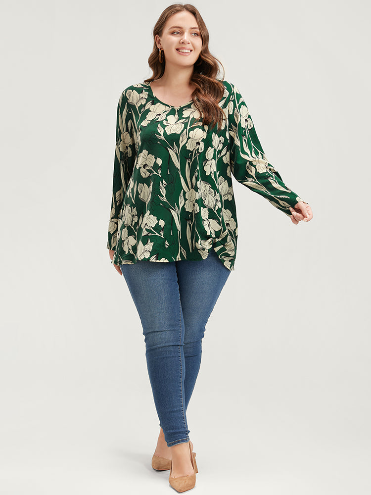 Floral Printed V Neck Blouse