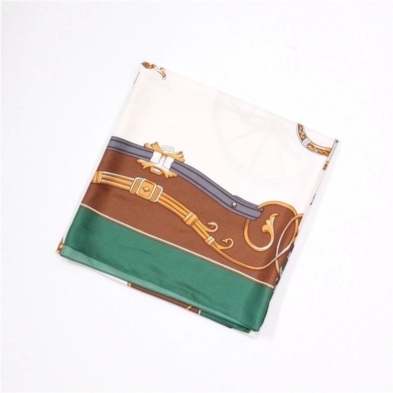 130cm Twill Silk Square Scarf Symmetrical Carriage Print Headscarf
