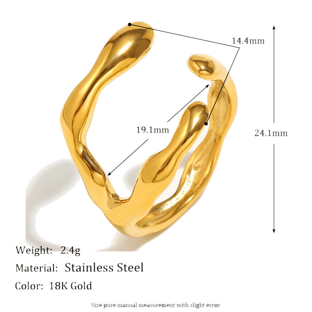 Fashionable Niche Personality Simple Hot Style Hand Jewelry Stainless Steel Plated 18K Gold Line Oil Drop Ring Female