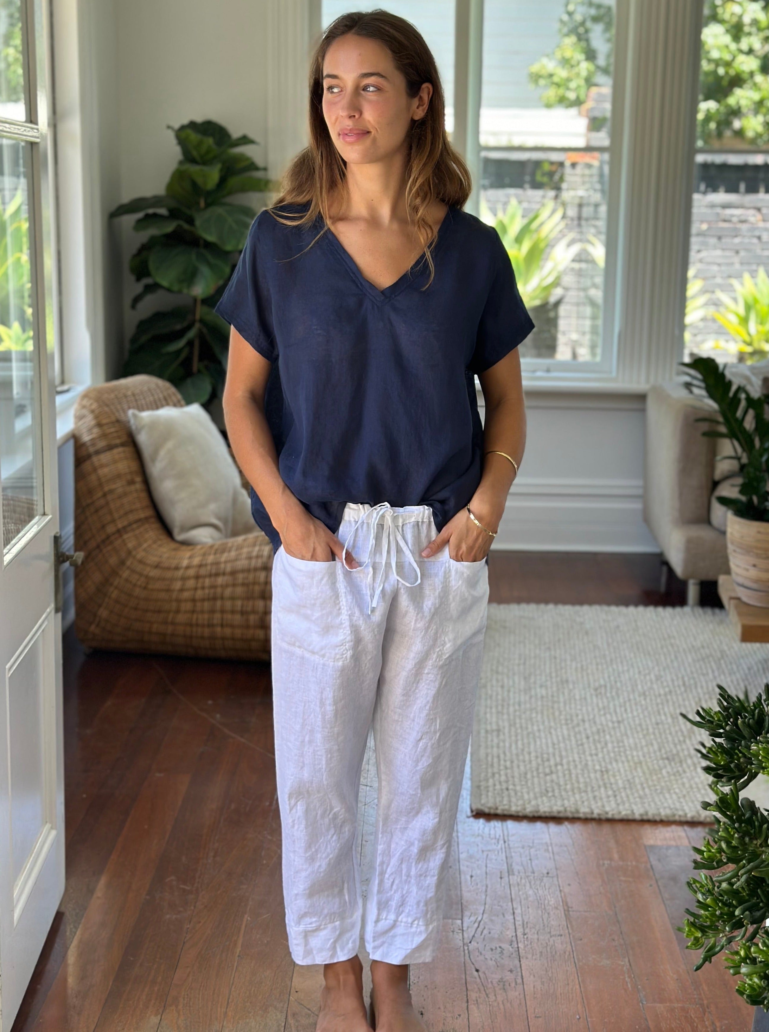 darcy pant - white linen