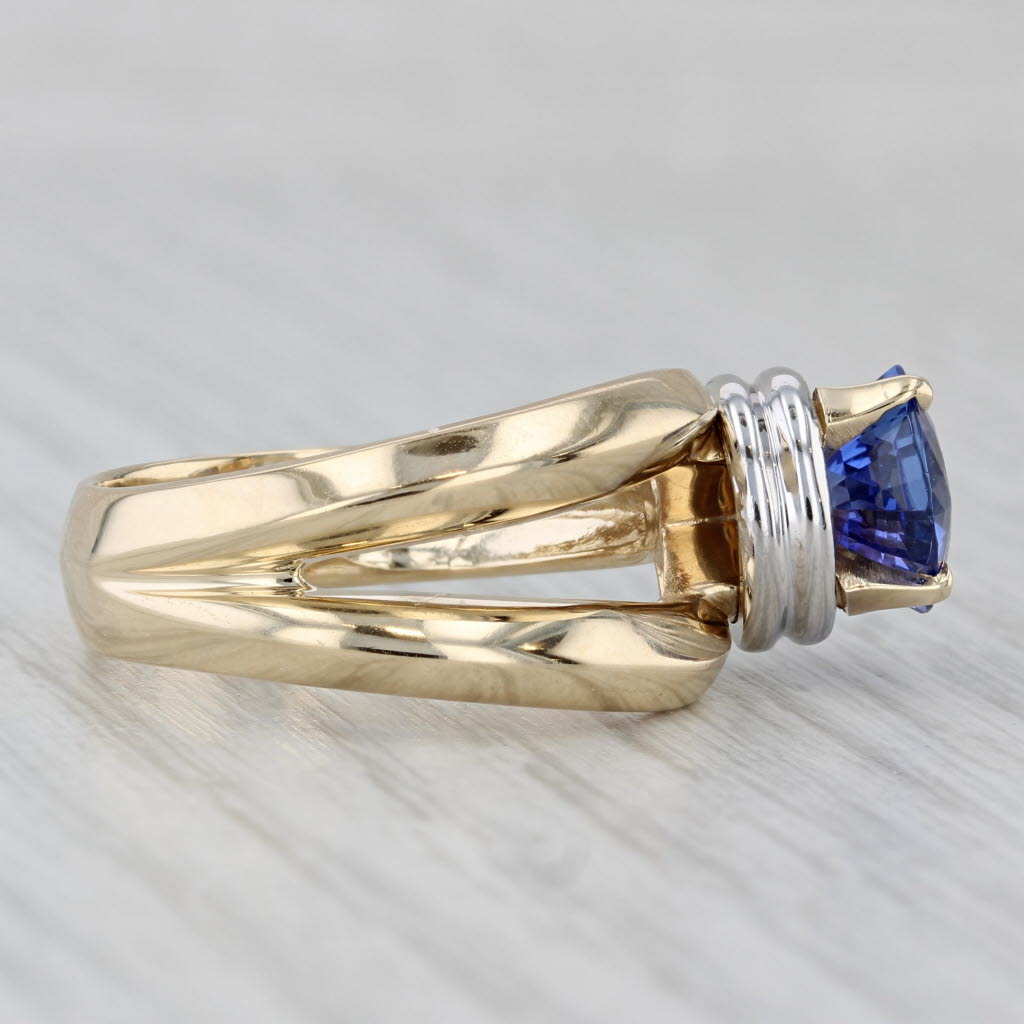 2ct Cushion Tanzanite Solitaire Ring 14k Yellow White Gold Sz 9.25 Unique Design