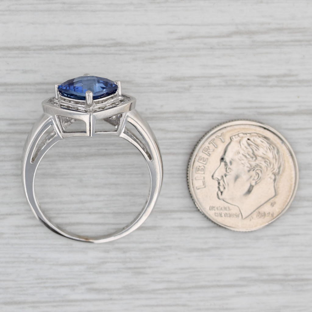 3.20ctw Lab Created Sapphire Diamond Halo Ring 10k White Gold Size 8.25