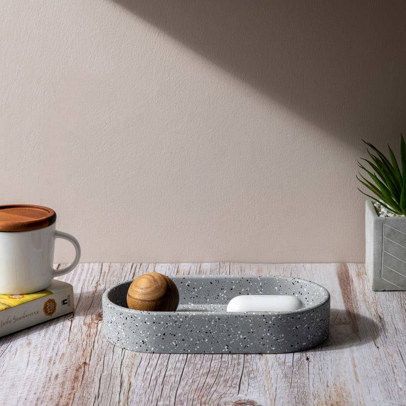 Concrete Oval Tray Small - Speckled Grey