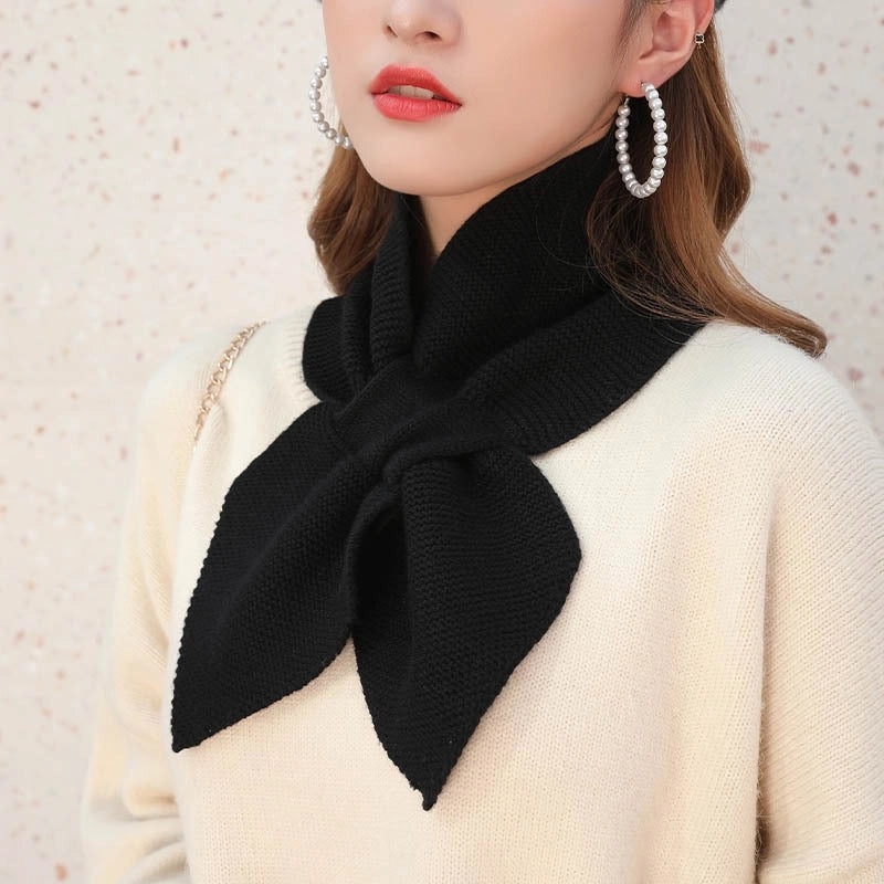 Evening And Evening Knitted Wool Collar Cross Fishtail Scarf Bow Small Scarf For Women Autumn And Winter