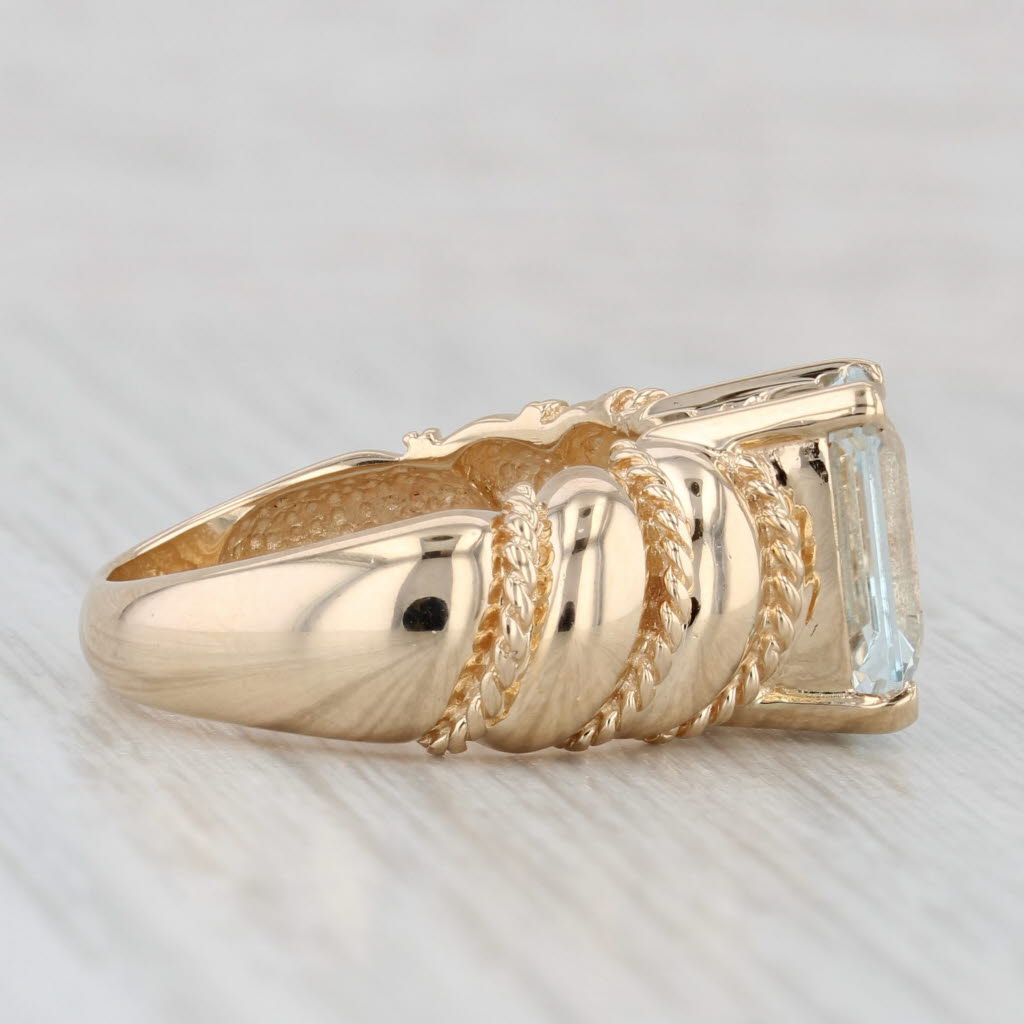 3ct Aquamarine Emerald Cut Solitaire Ring 14k Yellow Gold Size 5.75
