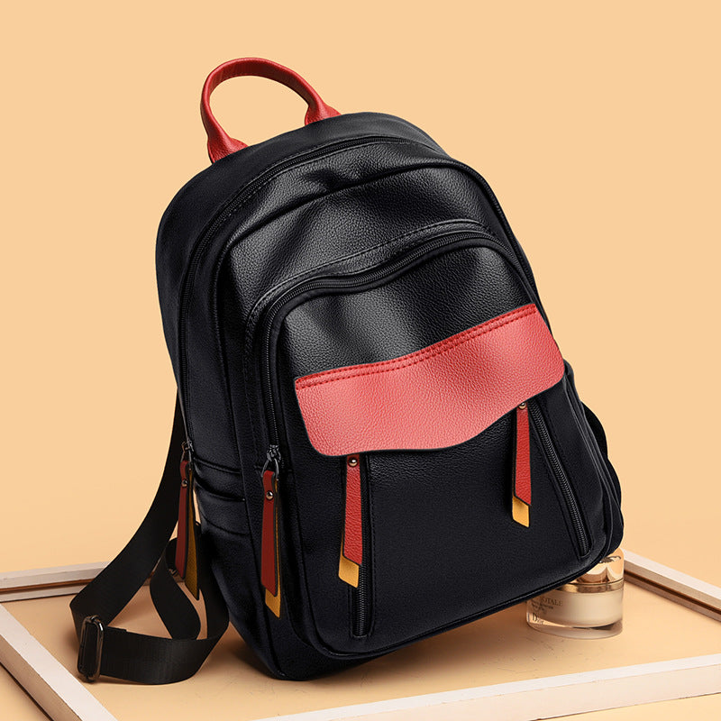 Contrast Color  Soft Leather Travel Backpack
